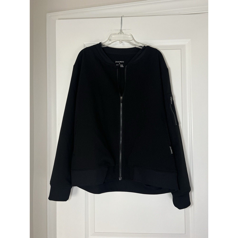 Women's Jaanuu‎ Black Scrub Jacket Long Sleeve Size Large Pockets